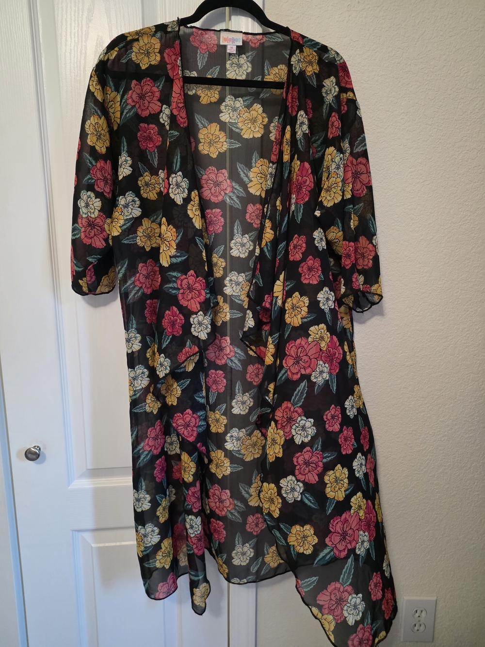 Floral Sheer Kimono - Black with Pink & Yellow Flowers Lularoe